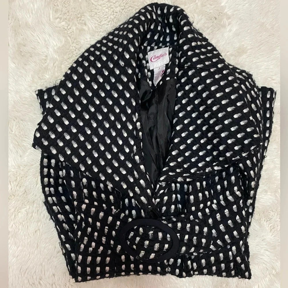Candies fit and flare with buttons and belt black and white  coat size small - Picture 13 of 13